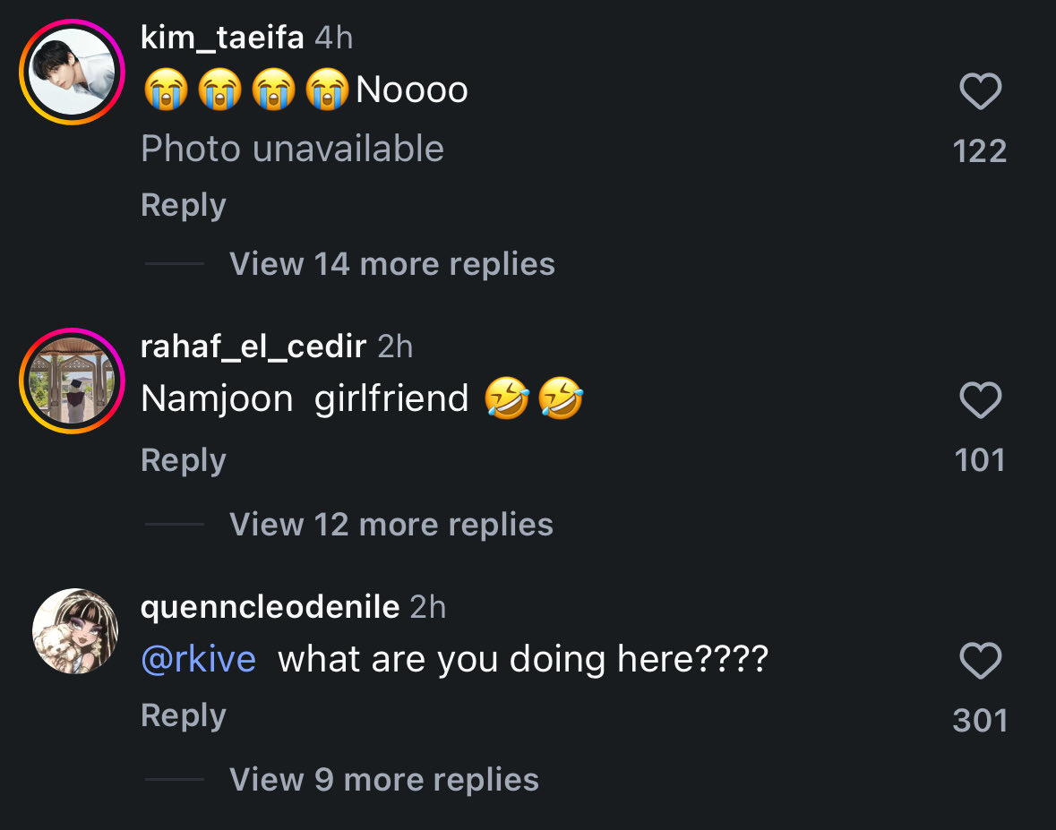 cypherrmyg's tweet photo. i will say that commenting under the dancers/actresses/idols that bts interact with is weird. like this behaviour isn’t normal and i feel for the women who are constantly harassed by these people. https://t.co/uVGI9DcRx1
