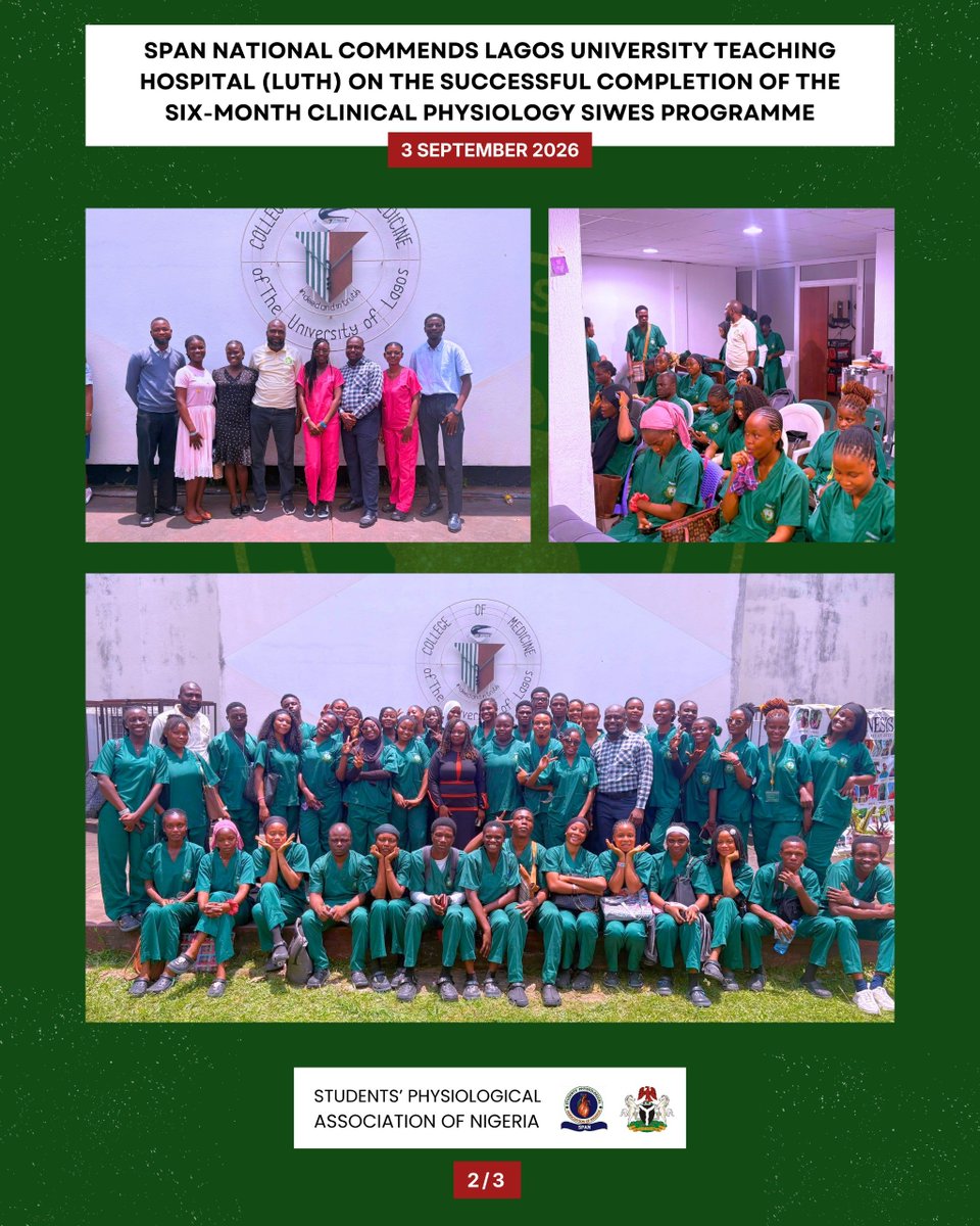 SpanNational's tweet photo. The National Executive Council of the Students' Physiological Association of Nigeria (SPAN)commends the successful completion of the six-month Students Industrial Work Experience
Scheme (SIWES) programme.
#SPANNational
#SPANpressrelease https://t.co/nZpg6F59Kb