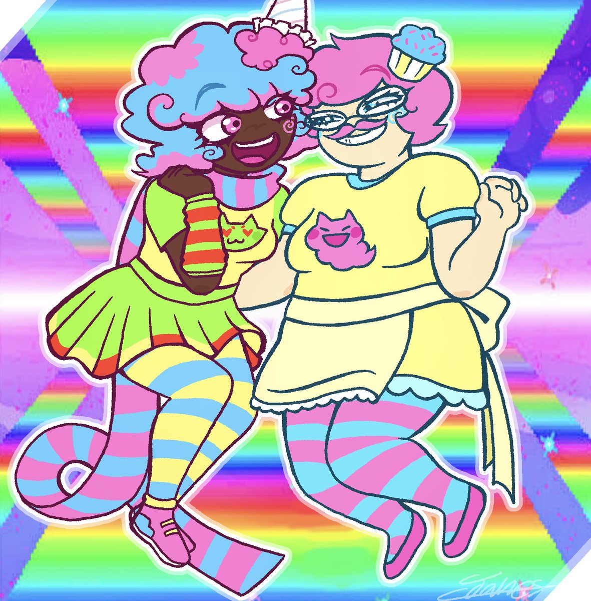 Strawberrypu11's tweet photo. YURI ATTACK!!!!!!!!!!!!!!!!!!!!🍬🍭🧁
Art trade w: @bloodgutsnlove  !!
#Cottencandy #Roxyjane #Trickstermode  <3 https://t.co/YketgaJH6S
