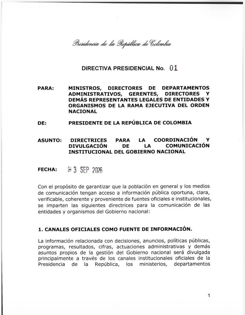 ELTIEMPO's tweet photo. #ATENCIÓN | 🔴 El Gobierno de Abelardo De La Espriella expidió su política de comunicación. Las cuentas personales de los ministros no serán canal de información y solo podrán dar entrevistas y hacer pronunciamientos con previa autorización de la Presidencia. Se les dio la directriz de priorizar los canales oficiales y se busca centralizar las comunicaciones del gobierno.