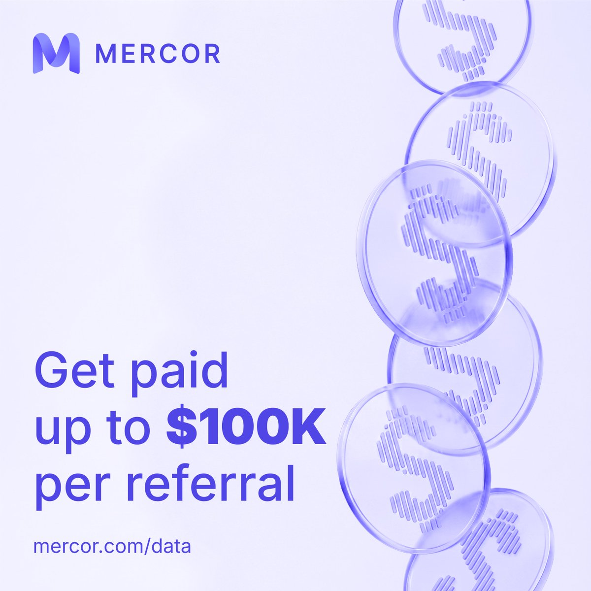 mercor's tweet photo. Mercor anonymizes enterprise operational data and contributes it to frontier AI labs. Introduce a portfolio company and earn up to $100K per referral when the deal closes.