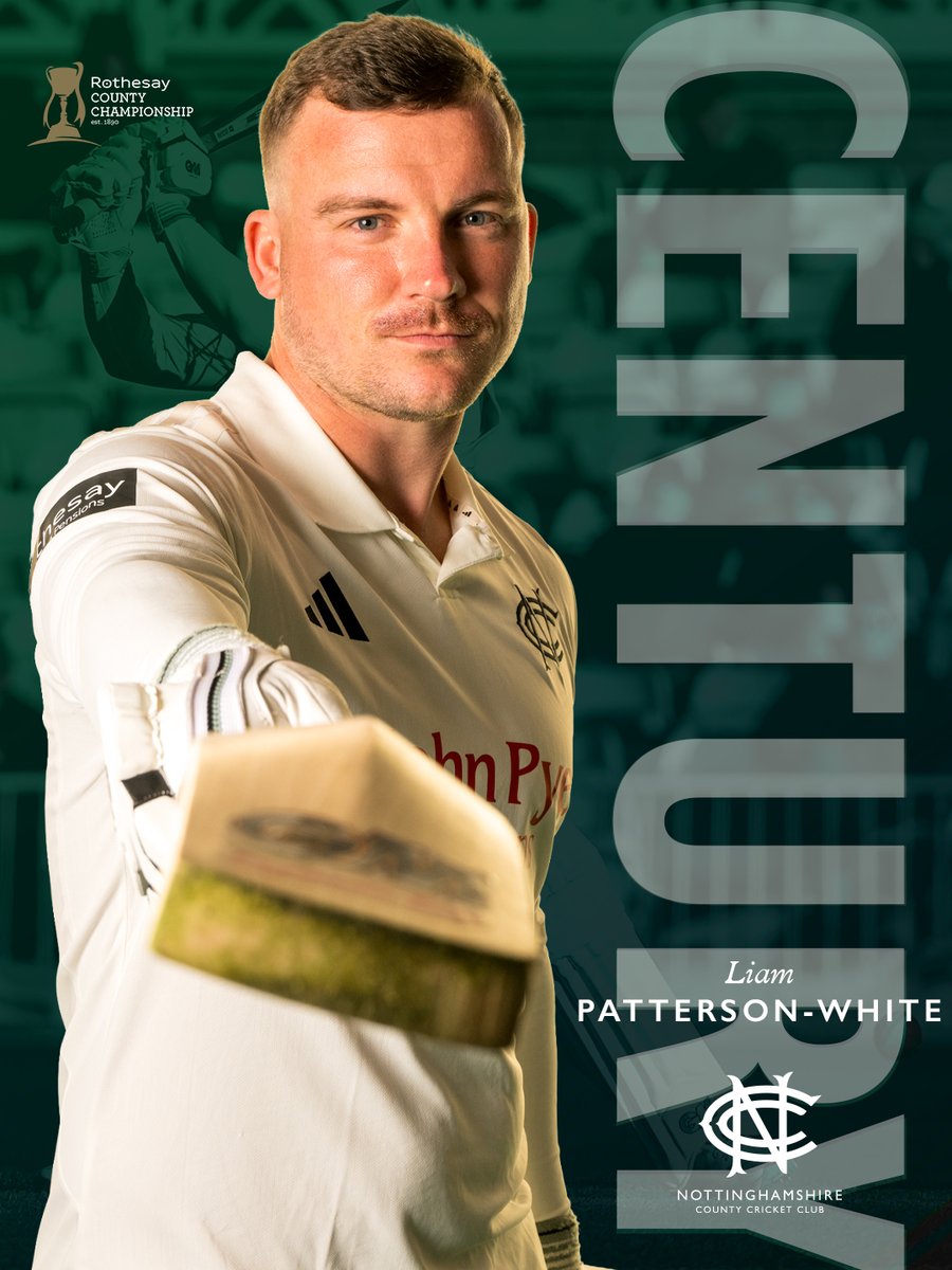 TrentBridge's tweet photo. On his home turf! 🏡

Liam Patterson-White strikes a sublime century from 163 balls, with seven fours and one six!

#NOTvLEI https://t.co/N6FS5gVDFl