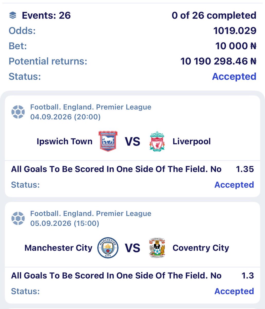 cindy_blog's tweet photo. All Goals to be scored in one side of the post (No )

1000 &amp; 250 ODDS ON PARIPESA

CODE: SN4FX, UXGFX

REGISTER HERE👉: https://t.co/htsVElI4Aq

PROMO CODE: CFREETIPS

Still a win if they play a goalless draw https://t.co/oMJGCyo6hl
