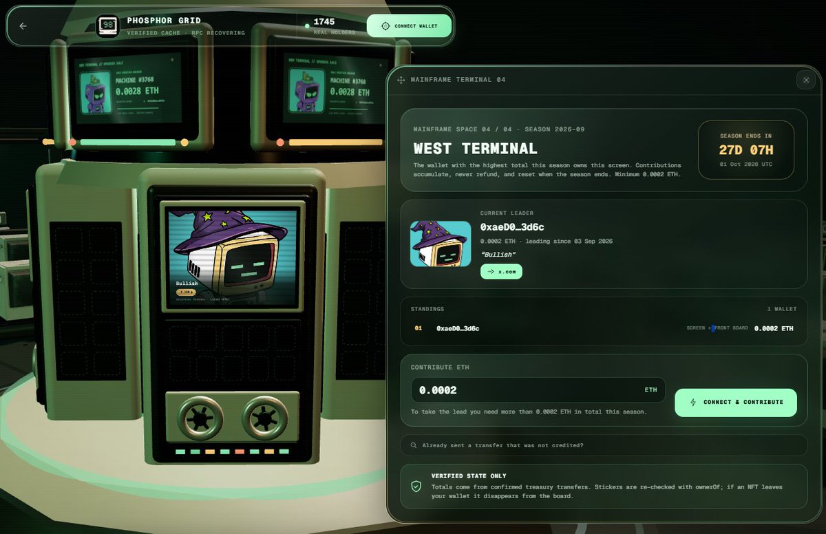 98smachines's tweet photo. New feature! 🖥️⚡

SCREEN AUCTIONS ARE LIVE!
Terminal screens can now be bought by holders, starting at just 0.002.

Choose any image + add your own link. If someone outbids you for that screen, they take your spot!

You can also see your NFTs in Power now
Staking coming soon.. https://t.co/BGA92wNJyw