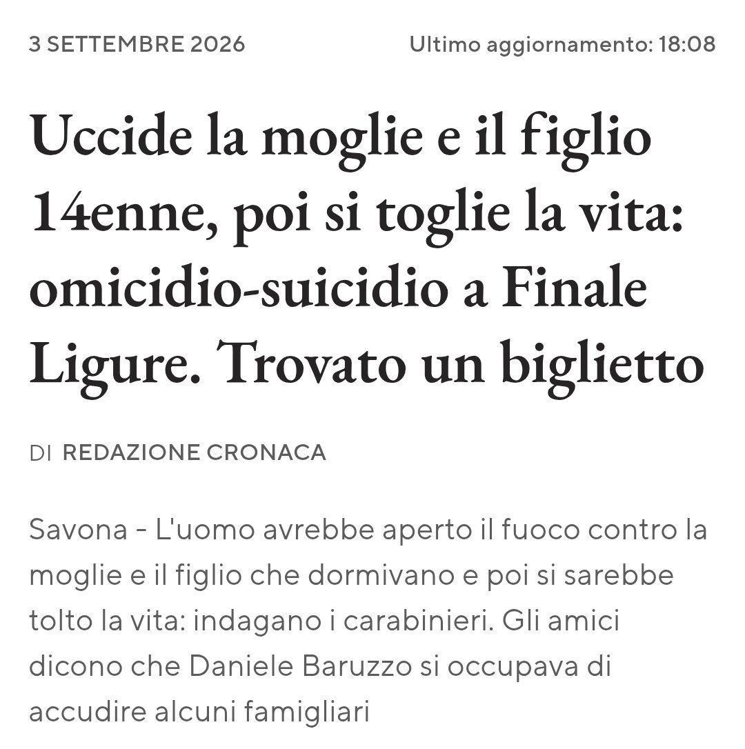 Donatel65682407's tweet photo. Intere famiglie sterminate perché sole ad affrontare il peso delle difficoltà diventate insopportabili
Giorni fa a Roma, oggi a #FinaleLigure .
L'isolamento e la solitudine possono diventare una gabbia
È un emergenza. È una tragedia https://t.co/xGwurY9rGy