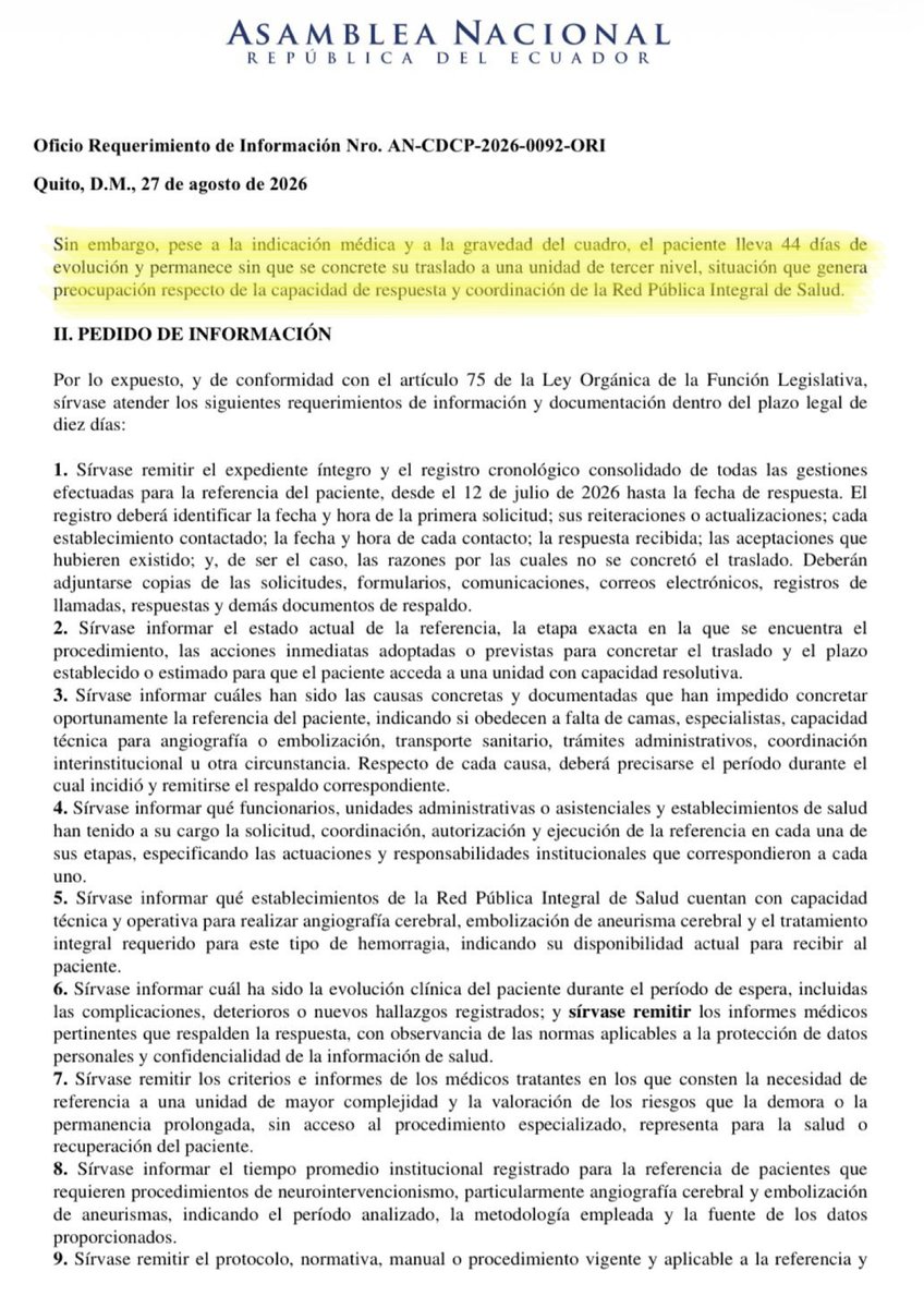 CompsCordova's tweet photo. #SOSSalud | ABANDONO E INDOLENCIA 💀🩺
Si no son capaces de salvar la vida de un paciente, son el ADN de este Gobierno.

Señor ministro @Salud_Ec y presidente @DanielNoboaOk, ¿Cómo es posible que el Sr. Yosa A, de 56 años, permanezca más de 50 días hospitalizado en el #HospitalMarcoVinicioIza, con diagnóstico de hemorragia intracerebral y hemorragia subaracnoidea asociada a un aneurisma cerebral, esperando ser trasladado a un hospital de tercer nivel?

La red del sistema ya fue activada, pero hasta hoy no existe una cama disponible para su derivación. ¿Hasta cuándo van a condenar a los pacientes a esperar mientras su estado de salud se deteriora? La vida no puede depender de la burocracia, ni de la falta de gestión.

Ministro @Salud_Ec, ¿Cuándo van a garantizar el traslado inmediato de este paciente a un hospital de especialidades?
Como este caso existen varios en la provincia sin respuesta. No vamos a guardar silencio mientras un paciente permanece más de 50 días esperando una respuesta. @BancadaRC5 @GabrielaEsPais @ElianaCorreaRC @ecuainm_oficial @onlypanasec @radio_pichincha @CorapeRadio 
#AtenciónMédicaUrgente #CompsCordova