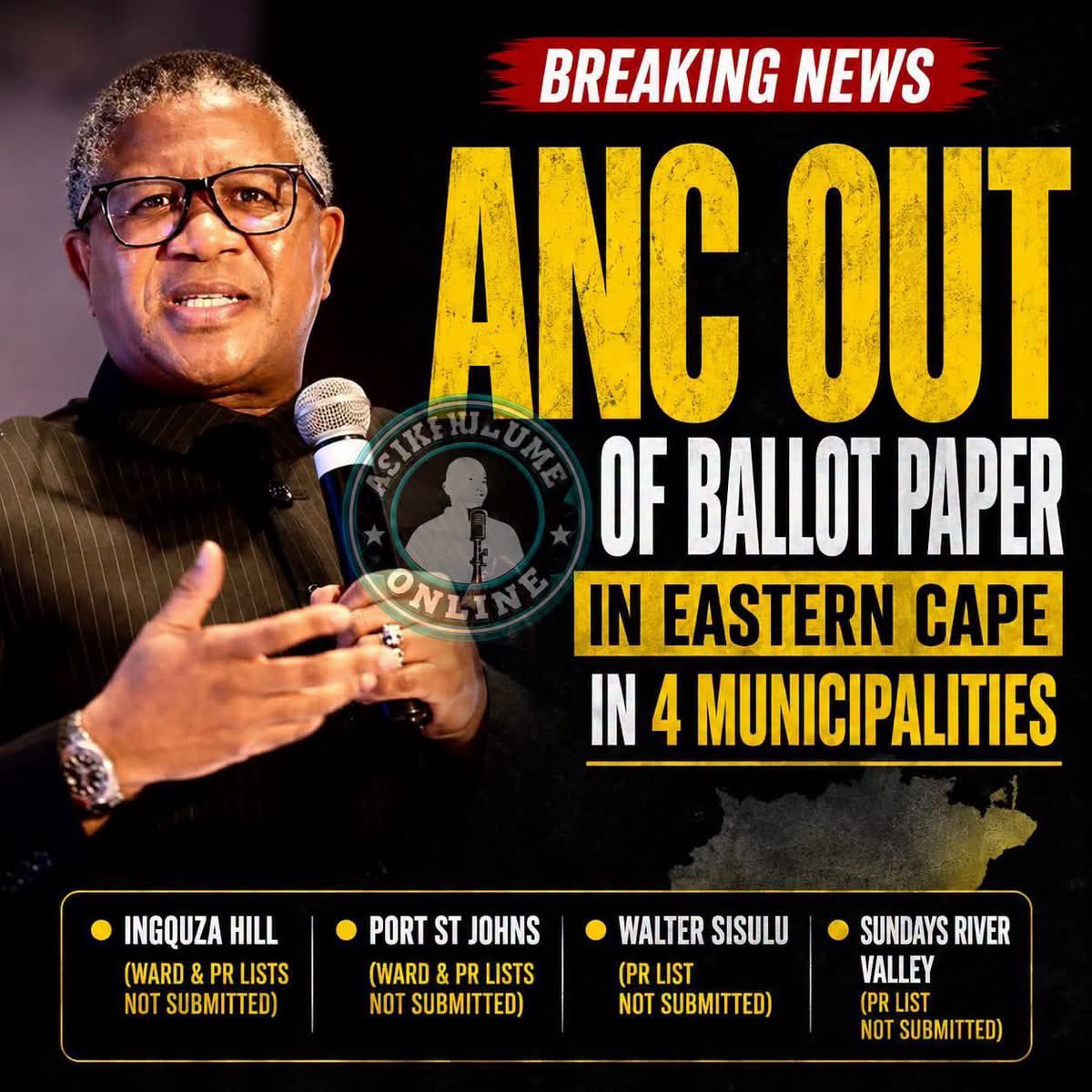 LadyAbahambe's tweet photo. ANC will not be allowed to be voted for in 4 Eastern Cape municipalities, including Ingquza Municipality.

The ANC failed to submit councilor candidate lists within the IEC deadline, for these Municipalities.

Christmas came early to these 4 Municipalities 🕺💃 https://t.co/aLpcxhA5Wt