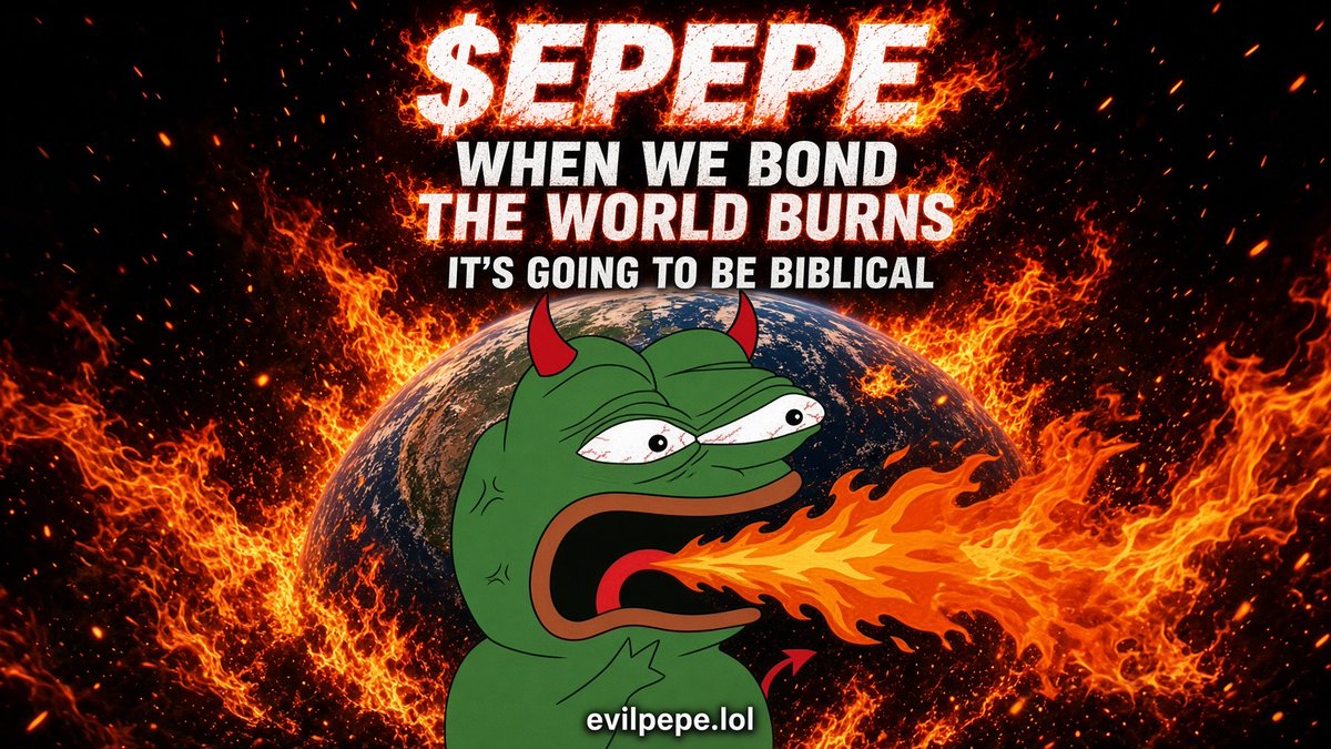 evilpepelol's tweet photo. WHEN $EPEPE BONDS
the world doesn’t dip.
it burns.

94% there.
~66M left.
this one’s going to be biblical.

CA: 0xf646e3d650795ec693960f874b906a1b8db91c76 https://t.co/pbfHJpzsFJ