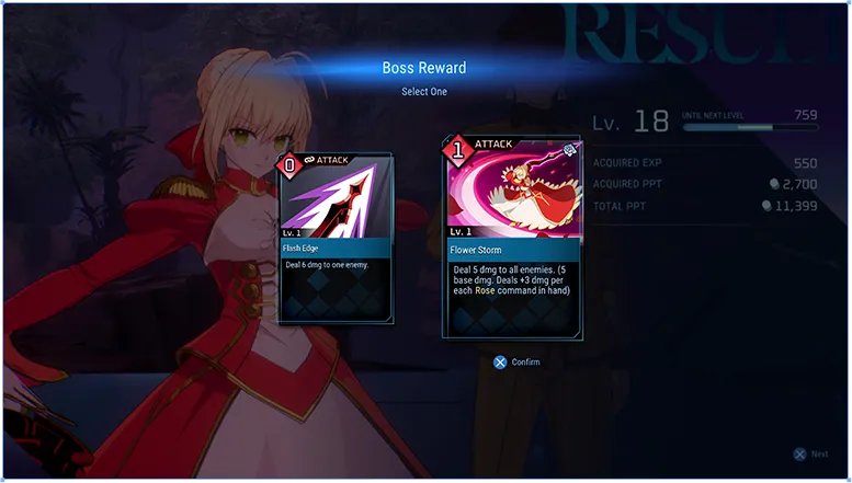 KaroshiMyriad's tweet photo. Fate/Extra Record battle system description:

Build Decks for Command Card Battles
- Once your hand is drawn, you can use AP as shown on each card to issue Commands to your Servant. Strategize with what you have to select the best course of action for each turn.

Point 1: Choosing the Best Actions from Your Hand
- There are three kinds of Commands: Attack types that inflict damage on the enemy, Guard types that add to your shield to decrease damage taken, and Skill types that have their own unique abilities.
- Commands will differ depending on your Servant and thus require different tactics for each combat style.

Point 2: Your Deck is the Key to Battle
- Hint 1: Deck Building - Get ahead in battle by combining various Commands to take full advantage of your Servant's combat style.
- Hint 2: Obtaining and Enhancing Commands - New Commands can be obtained through defeating powerful foes. It is also possible to enhance Commands through Art Phantasmagoria.

https://t.co/Ko8rRnf5Wq