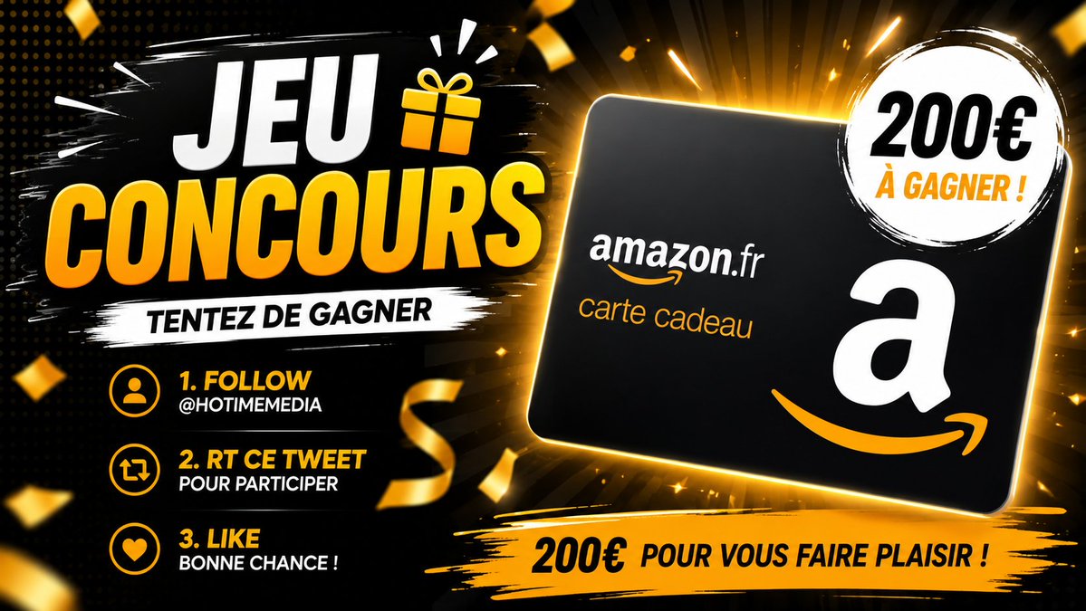 HotimeMedia's tweet photo. 🚨 ANNONCE

Pour célébrer le lancement de #Hotime et à l’occasion du #ZEvent 2026, on vous fait gagner une carte cadeau Amazon de 200€ !

Pour participer :
1️⃣ Suivre @HotimeMedia
2️⃣ RT ce tweet
3️⃣ Liker ce tweet

Tirage au sort dès les 20 000 abonnés !

Bonne chance à tous 🍀