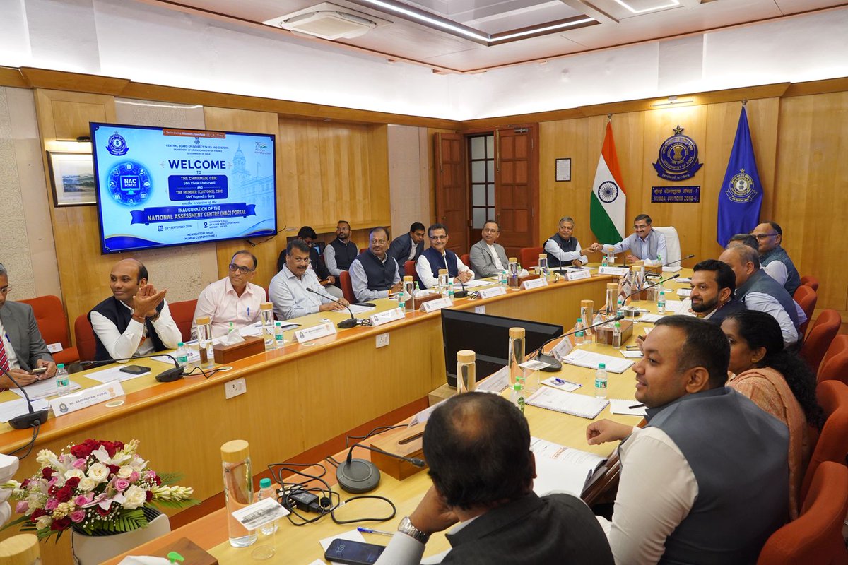 mumbaicus1's tweet photo. On 03.09.2026, the National Assessment Centre (NAC) Portal was inaugurated by Shri Vivek Chaturvedi, Chairman, CBIC, in the presence of Shri Yogendra Garg, Member (Customs), CBIC and other officers at New Custom House, Mumbai Customs Zone-I.
The launch marks another significant step towards strengthening Faceless Assessment and promoting greater uniformity, consistency and transparency in Customs assessment.
Envisaged as a single, integrated knowledge platform for Faceless Assessment, this Portal brings together NAC decisions, legal precedents, CAAR rulings, audit observations, advisories and other assessment-related information on a common platform.
One Portal. Shared Knowledge. Uniform Assessment. Greater Certainty for Trade.
@FinMinIndia @cbic_india #indiancustoms #easeofdoingbusiness #DigitalCustomsatwork