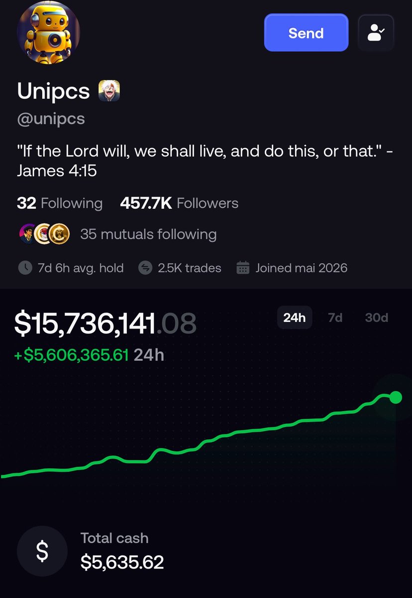 patrickb0x's tweet photo. This is what real conviction looks like.

Huge respect to @theunipcs for actually believing in something and showing the entire space what it means to back your thesis with size, patience and conviction.

This is what a real KOL should look like. Not farming each other on 200k toppers. Not rotating into a new ticker every 6 hours. Actually finding winners, holding them and letting the thesis play out.

The true GOAT.

15M+ on FOMO already.

9 figs loading? 🐐