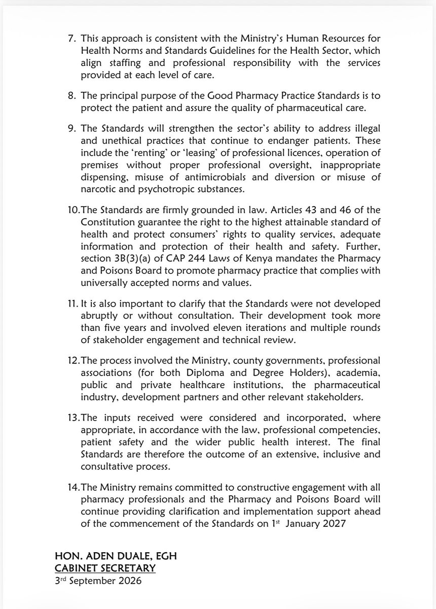 MOH_Kenya's tweet photo. PRESS STATEMENT: 
DEMONSTRATIONS BY HOLDERS OF DIPLOMA IN PHARMACY REGARDING THE 2026 GOOD PHARMACY PRACTICE STANDARDS. https://t.co/qvAEbOyDVm