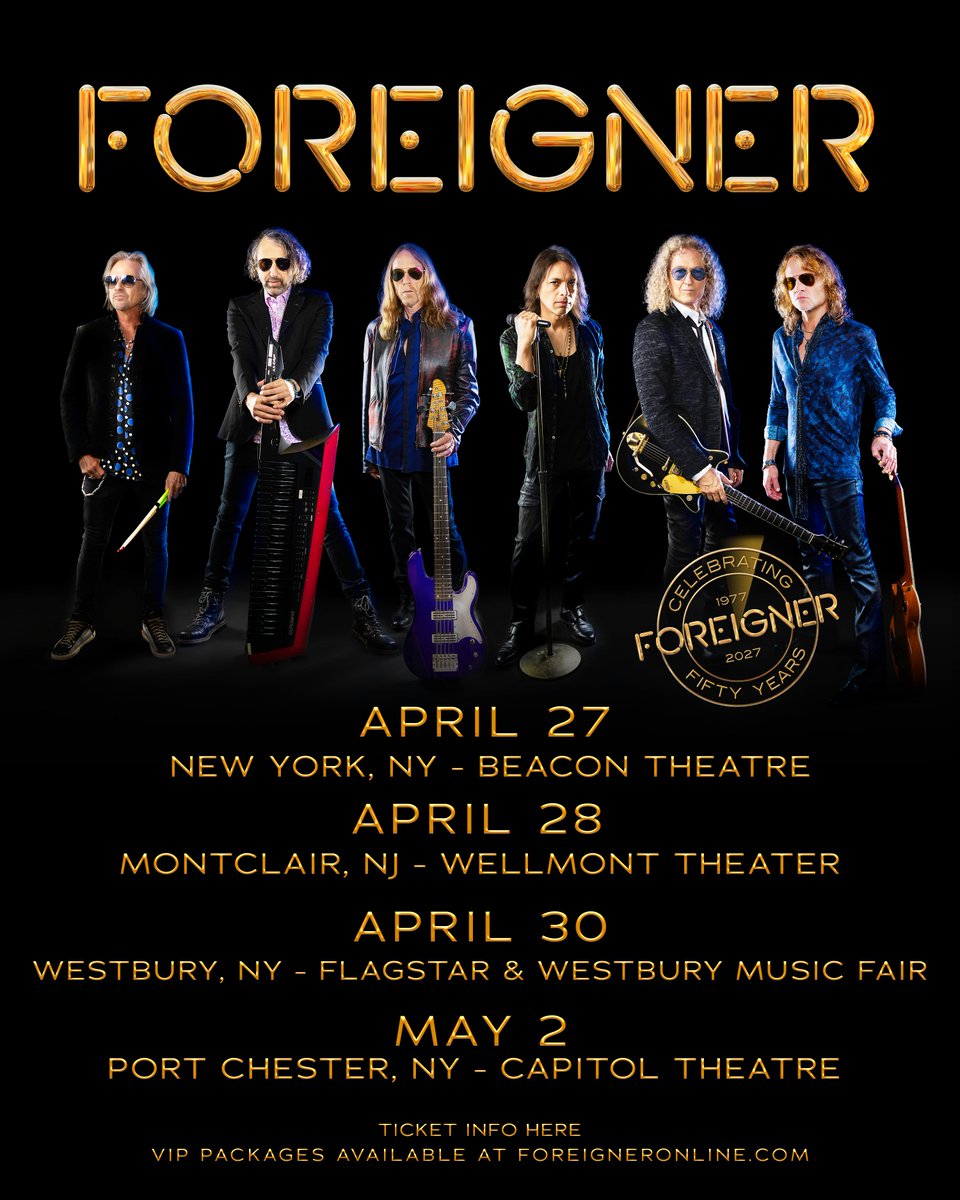 ForeignerMusic's tweet photo. We’re coming back! Catch us in the NY/NJ area spring of 2027. Tickets available now on https://t.co/lddhwBSqZB 📷 https://t.co/rLlhh2evs1