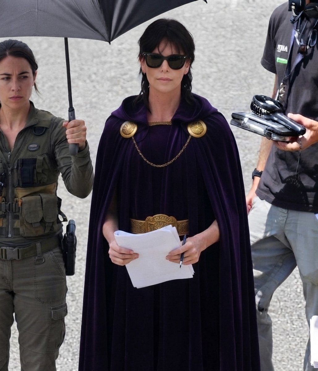 BoinkBuzz's tweet photo. Charleze Theron as Clea, the Purple Latverian Witch was spotted on set during reshoots for 'AVENGERS: DOOMSDAY' https://t.co/orL1utixaf