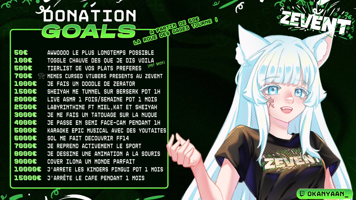 Okanyaan_'s tweet photo. Voici mes goals du Zevent 2026 ! ! 💚🖤
Faisons tout notre possible pour marquer cette dernière édition !

Les streams commenceront dès demain à 18h ! ! ( ´ ▽ ` ) ♡ #Zevent https://t.co/VY0qtfvRlD