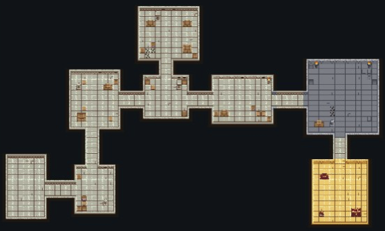 Chosen_Apes's tweet photo. colored dots on a floor plan, then I actually built the rooms.

tiles, chests, torches, gold room. v1 dungeon for Pixel Realms
#IndieGameDev #PixelArt #Unity3D #Unity #UnityGameDev https://t.co/IGCORHNtNh