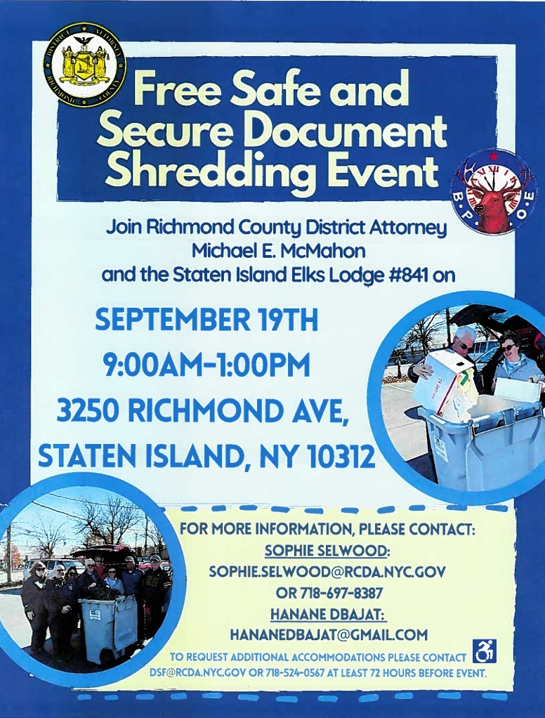 NYPD122Pct's tweet photo. Free Paper Shredding Event. Protect your identity. Avoid identify theft. https://t.co/RCjGpm1AUy
