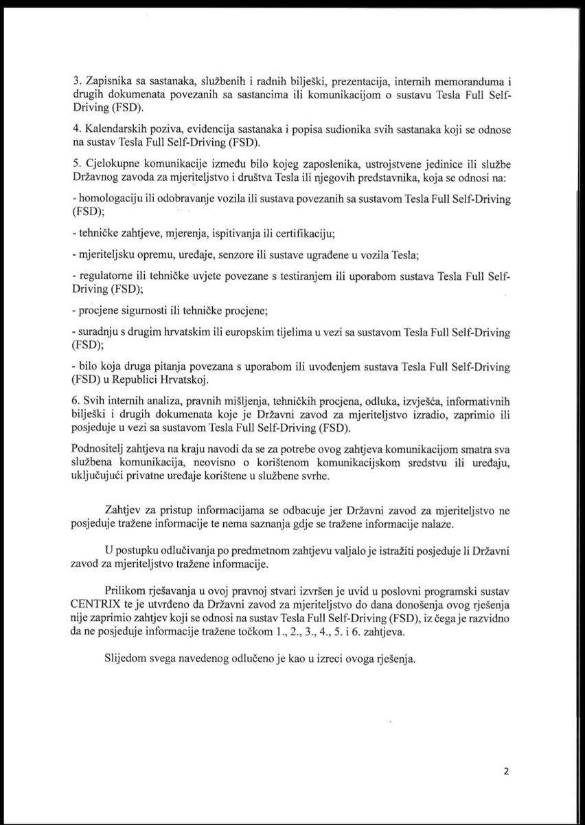 FSDEurope's tweet photo. 🚨 Croatia’s vehicle type-approval authority, DZM, says it holds ZERO Tesla FSD records. 🤥

No emails. No homologation files. No meeting notes. No technical assessments. Nothing.

Their explanation? They checked one internal search system.

But my request explicitly covered emails, Teams, calendars, meetings, technical documents and homologation records.

@teslaeurope says its Article 39 FSD evidence was sent to ALL EU Member States in April. EU law REQUIRED @RDWnl to notify every Member State.

So how can they seriously claim they have absolutely nothing?

I’m appealing and demanding a proper search.