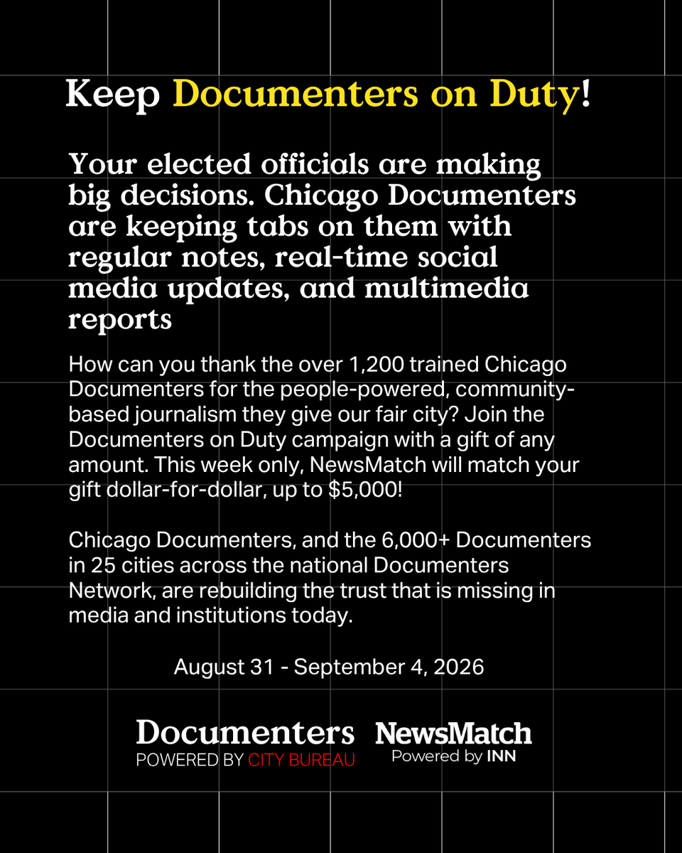 CHIdocumenters's tweet photo. 🗣️ This year, 80+ Chicago Documenters spent 238 hours courtwatching pre-trial detention hearings, observing how power operates. 

Help Docs expand civic participation by making a gift. This week only NewsMatch is pledging a 1:1 match up to $5,000! https://t.co/Da2VjP0cHW https://t.co/HLEQO96E3S