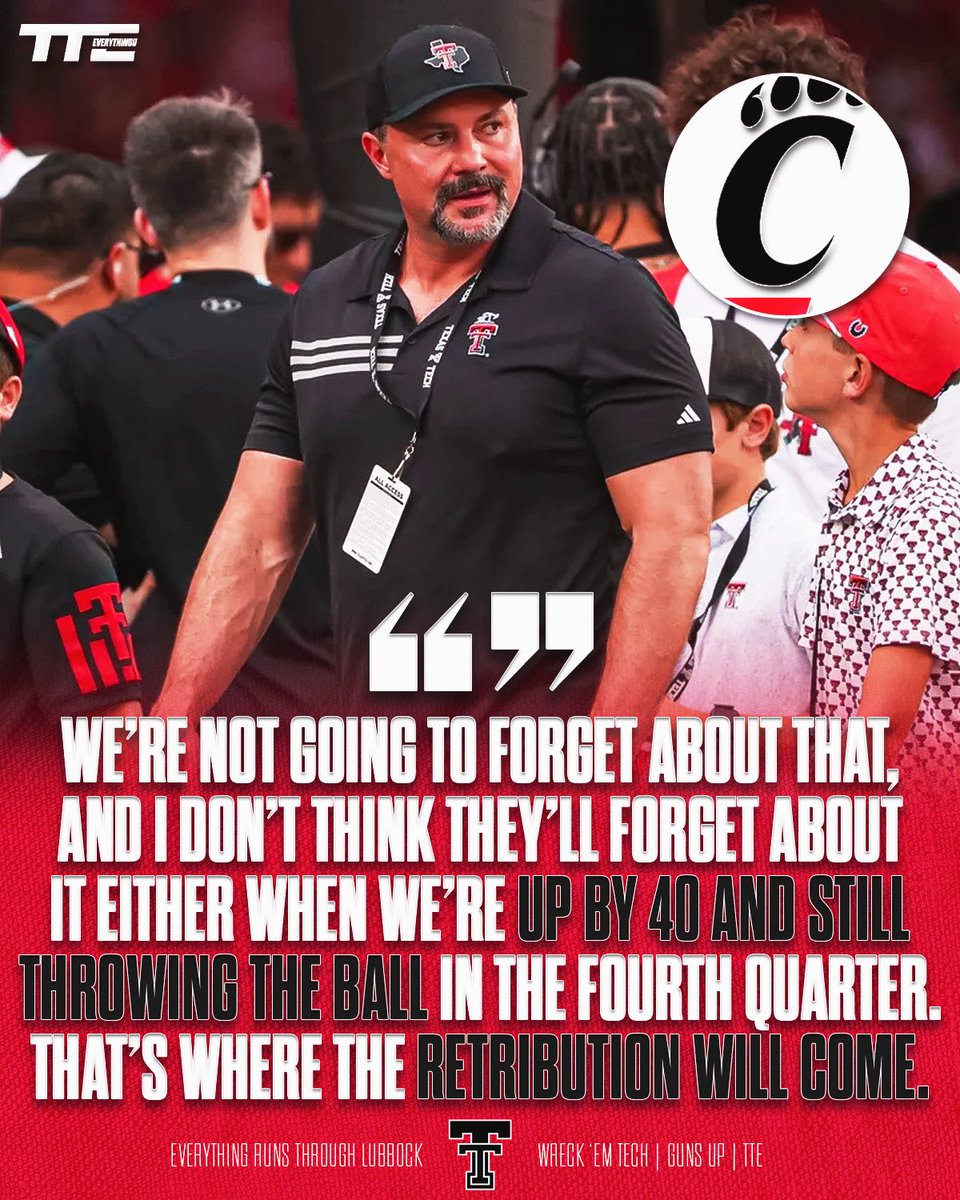 texastechevry's tweet photo. Cody Campbell didn’t mince words when talking about our matchup with Cincinnati for this upcoming season 👀

In the Texas Tech documentary, Campbell mentions how we haven’t forgotten about what Cincinnati did with Brendan Sorsby and the gambling saga. 

He states, “When we’re up by 40 and still throwing the ball in the quarter… that’s where the retribution will come.”

This should be fun 👀🍿