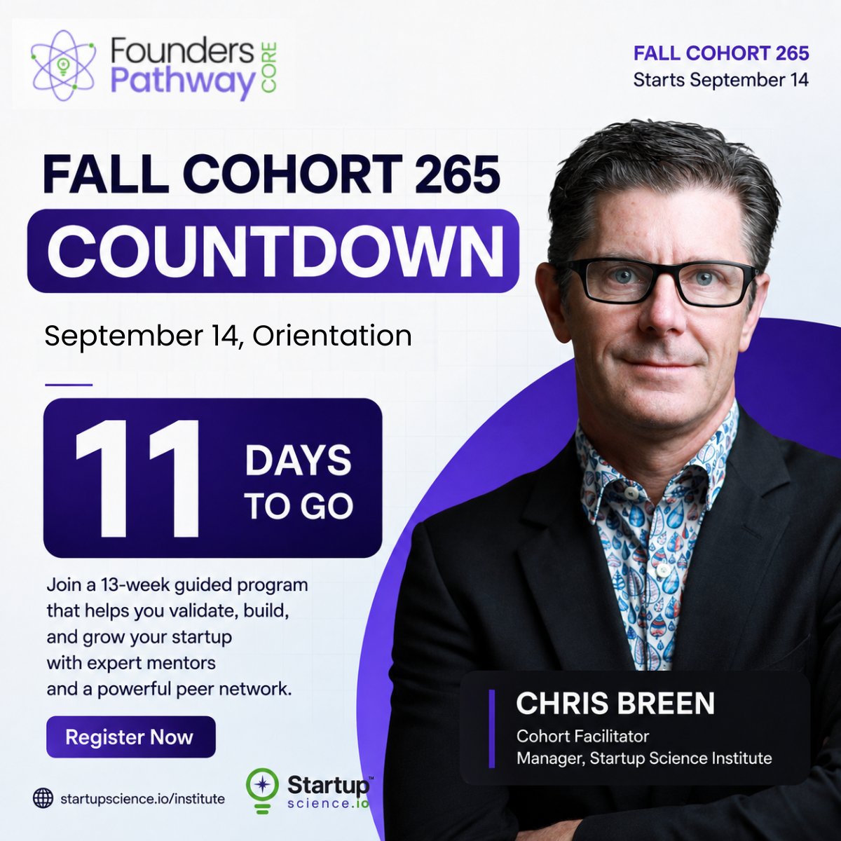 startupscience_'s tweet photo. 11 days to go until Fall Cohort 265 begins.

Meet Chris Breen, MBA, Cohort Facilitator and Manager of the Startup Science Institute.

With 25+ years of international business experience, an MBA, and certification through John Maxwell, Chris brings practical leadership, global perspective, and real-world business insight to the Founders Pathway.

Beginning with orientation on September 14, founders will enter a 13-week guided experience focused on the first three phases of the Startup Lifecycle: Vision, Product, and Go-to-Market.

You will work toward validating the right customer, refining your pitch, building evidence of demand, and creating a clearer roadmap for what comes next-with multiple mentors and a committed peer cohort supporting the journey.

Fall Cohort 265 is almost here. Claim your seat today:
https://t.co/TkTKTlqp7h

#FoundersPathway #StartupScience #FallCohort265 #StartupFounders #Entrepreneurship #FounderDevelopment #StartupGrowth