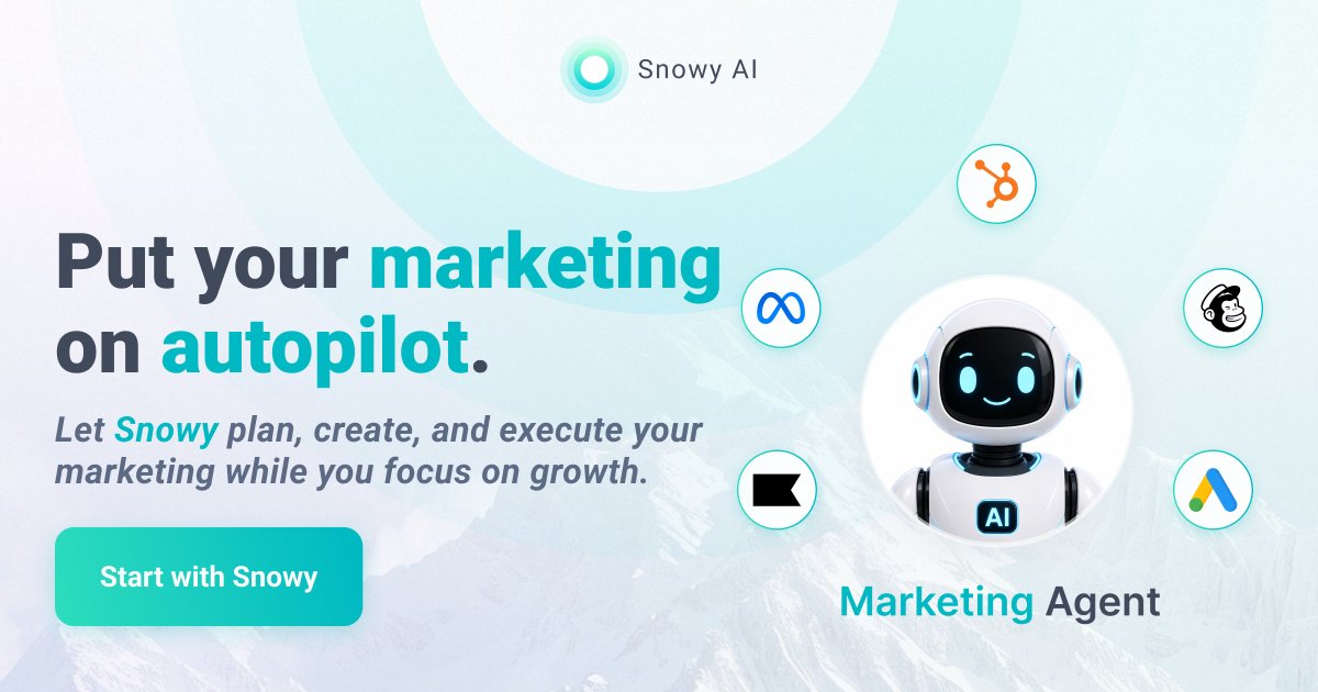 snowball_money's tweet photo. Your marketing team doesn't have to be human.

Snowy's Marketing Agent runs the whole loop:
→ Turns a launch idea into a campaign plan: audience, channels, timeline, budget
 → Writes the posts, emails, and ad copy in your brand voice
 → Picks the segments and channels actually worth spending on
 → Sends a weekly report: what worked, what's blocked, what's next
 → Flags the campaigns burning budget and says where to move it

You approve. It ships.

Build your Marketing Agent today: 
https://t.co/9u2IpUYH2M
