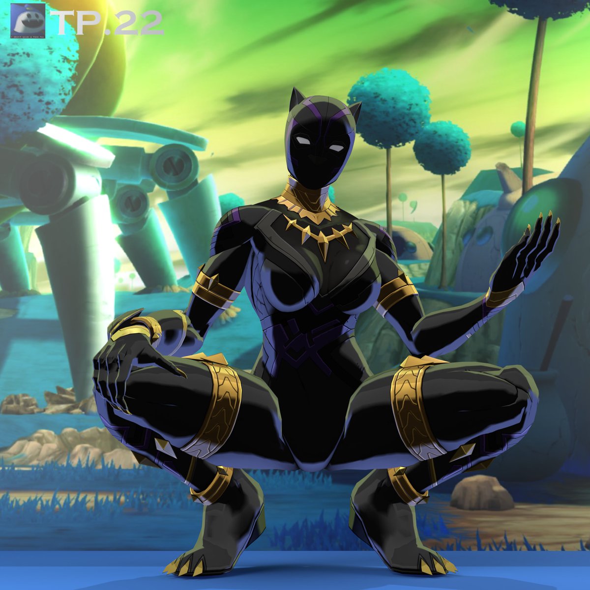 tproducitons22's tweet photo. WAKANDA FOREVER AND SHIT, YASS QUEEN 🙇

I have not seen this model used yet for stuff like this so here's to the first. They nailed Shuri in Tokon! 

Black Panther by @MonikArtZ and Shader by @WistfulHopes 
DBZ Backgrounds by @WALLIMOG https://t.co/fbopTmCNbZ
