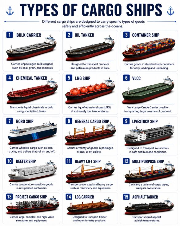 jackprandelli's tweet photo. 🚢🌐 Global trade runs on different kinds of ships. 

Coal and grain need bulk carriers. 

Crude needs tankers. 

Manufactured goods need containers. 

Cars need RoRo vessels. 

LNG needs ships built to hold gas at minus 162°C. https://t.co/476ISStduz