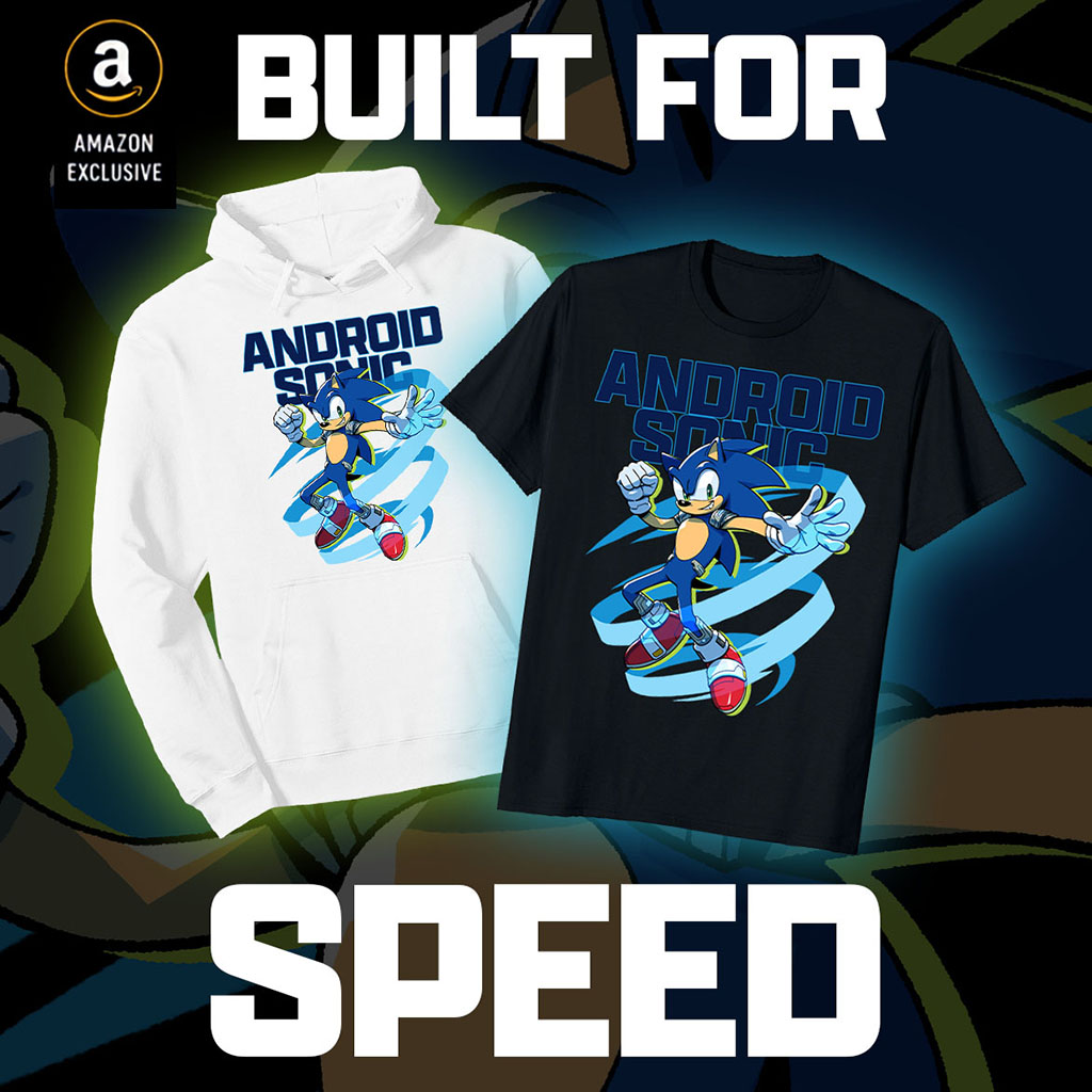 sonic_hedgehog's tweet photo. Out of the game and into our world! New merch featuring Android Sonic, Android Knuckles, and Android Shadow, with artwork by @SpiritSonic, is available now on Amazon.

Shop the collection: https://t.co/4TASuzwJAZ https://t.co/fy6fJ9m0zV