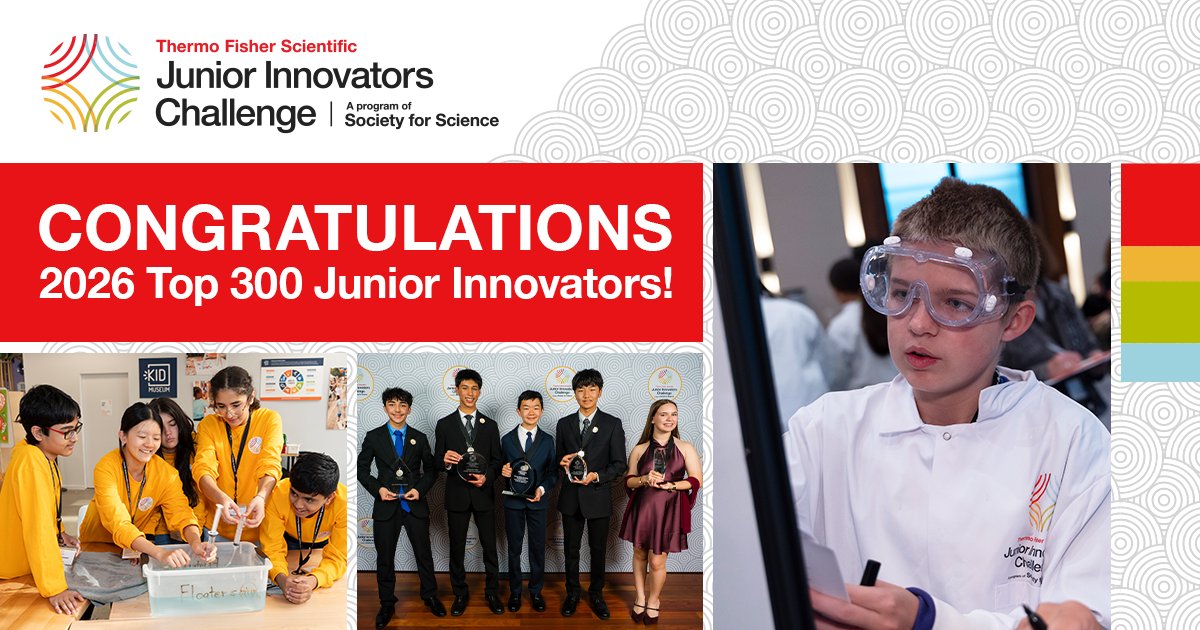 DoW_STEM's tweet photo. 🎉 Congratulations to the Top 300 Junior Innovators in the 2026 @thermofisher Scientific Junior Innovators Challenge!

The Top 30 Finalists will be announced September 16. Congratulations to these outstanding young scientists!

Learn more: https://t.co/6HXnEGOQqR https://t.co/J5QH3q0sC2