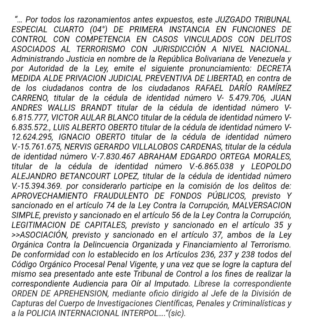 latablablog's tweet photo. #Tablazo ⛽Hace 4 años, 1 SEP 2022, el Tribunal Cuarto en Funciones de Control con Competencia en Delitos Asociados al Terrorismo dictó orden de captura contra 8 personas por el fraude cambiario en PDVSA 10 años atrás (2012)
Leopoldo Alejandro Betancourt López cerraba la lista. https://t.co/WnNH3t5Iye