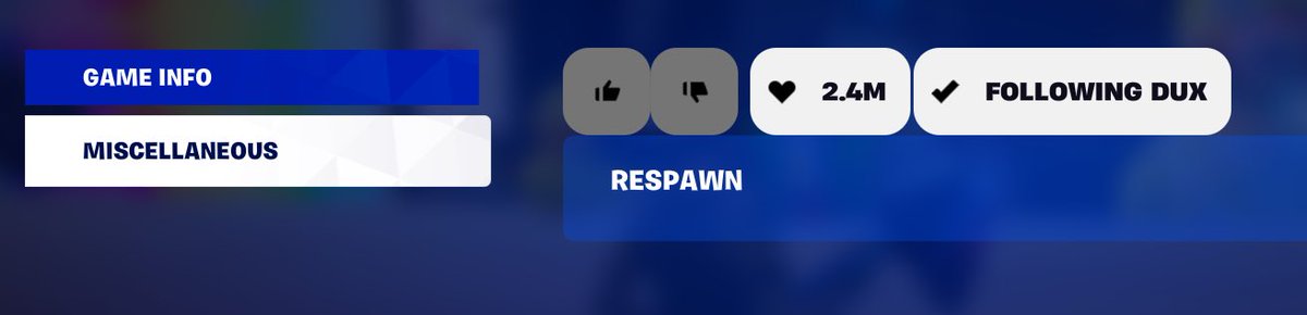 Code_Dux's tweet photo. @HaroldAtEpic @FNCreate Considering the map and scoreboard show up first I wonder how many players scroll over to that menu. Also interesting there’s a whole miscellaneous tab just for the respawn button. https://t.co/88K87raDnb
