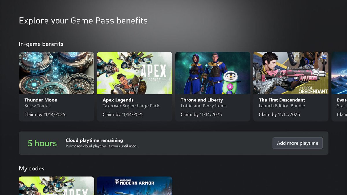 klobrille's tweet photo. Beginning in November, Xbox Cloud Gaming will have monthly hour limits.

Game Pass plans will include a set number of cloud gaming hours each month:

• Game Pass Ultimate: 15 hours
• Game Pass Premium: 10 hours
• Game Pass Essential: 5 hours

Also beginning in November, players will be able to purchase cloud playtime hours without Game Pass. 

https://t.co/UkNhRzVyRN