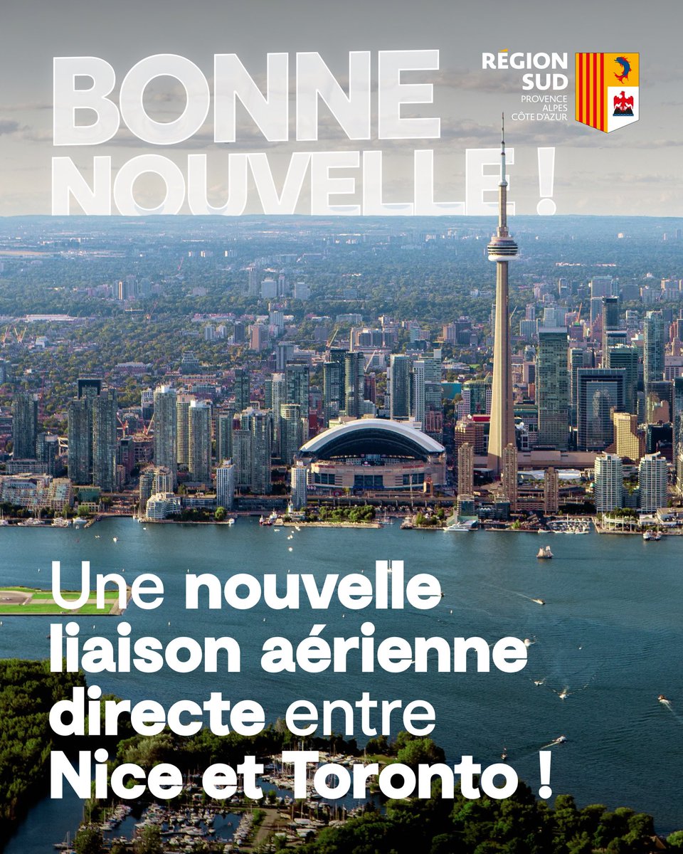 RenaudMuselier's tweet photo. Toujours + de liaisons vers l'Amérique du Nord !

Dès le 16 juin 2027, Air Canada reliera directement Nice à Toronto, deux fois par semaine.

Après New York il y a quelques jours, voilà la 11e liaison directe entre notre Région Sud et l'Amérique du Nord. https://t.co/pa45ZVwR9P