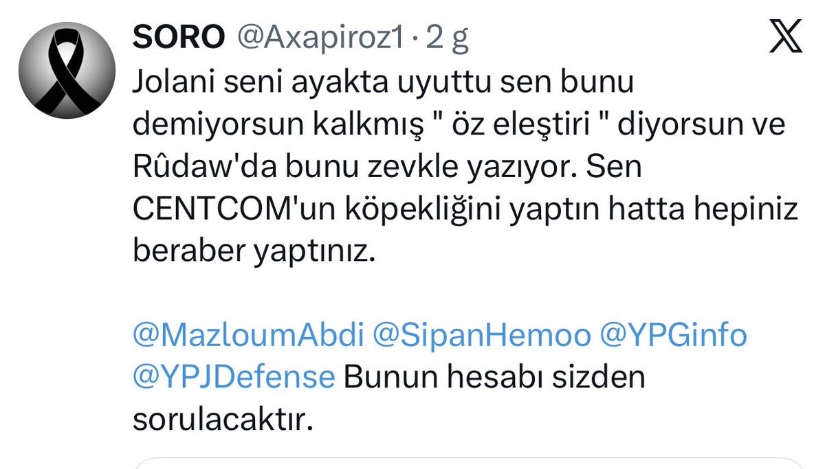 Dldaxf's tweet photo. @Axapiroz1 İtin evladına bak sen öğrendi��in için mi Rojava’daki komutanlara köpek dedin o pis ağzına Önderlik diyip durma o da seni temizleyemez https://t.co/P2OxWxausU