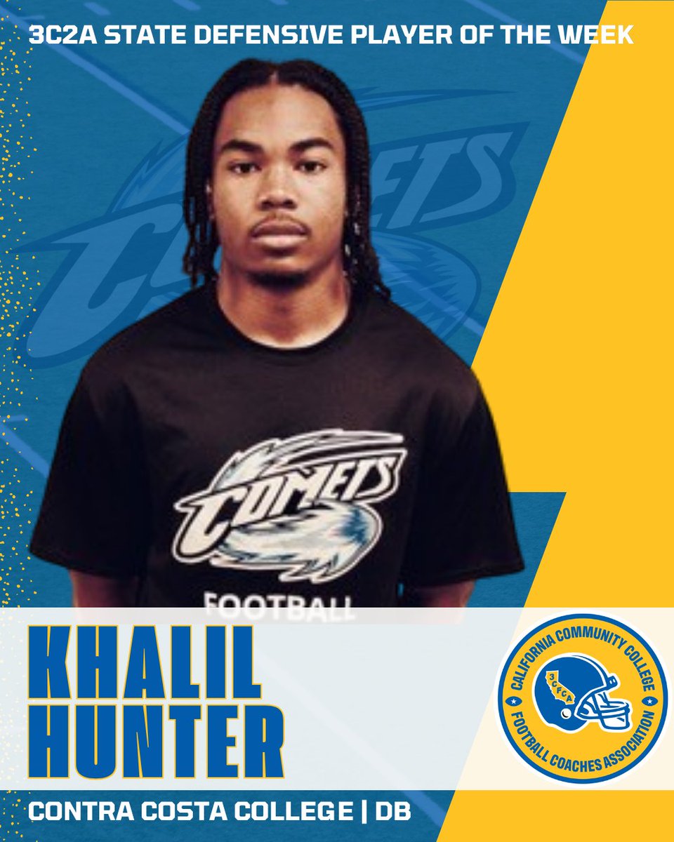 cccfca1's tweet photo. 3CFCA State Players of the Week for Week 1
Offense: Ke'Marian Albert, Coalinga, RB
Defense: Khalil Hunter, Contra Costa, DB
@3C2Asports @WHC_Falcons @CoalingaFalcons @CCCFootball_24 @ncfcfootball1 @JUCOFFrenzy @JuCoFootballACE https://t.co/flD7N7ftLm