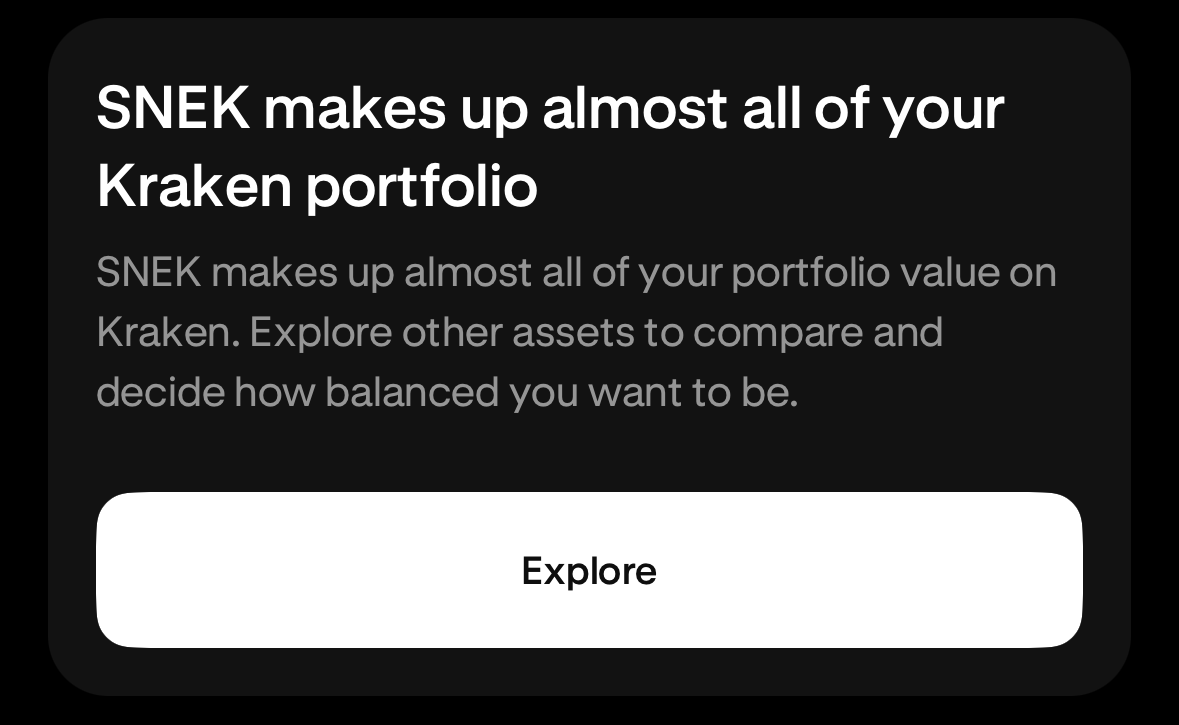 0snek_ngmi's tweet photo. This is factually incorrect @krakenfx, $SNEK makes up my entire portfolio https://t.co/ogQEZ70w0M