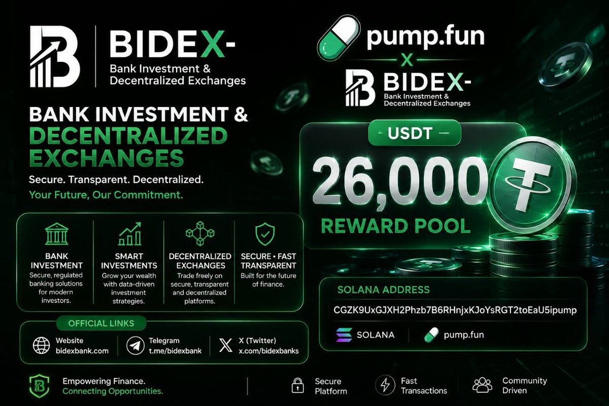 bidexbanks's tweet photo. Bidex Bank USDT reward pool campaign bounty, kindly like, post and retweet. Winners will be announced soon.

https://t.co/sWZqo7leju

Website: https://t.co/uvZdtgucWJ https://t.co/THS1HHGlGe