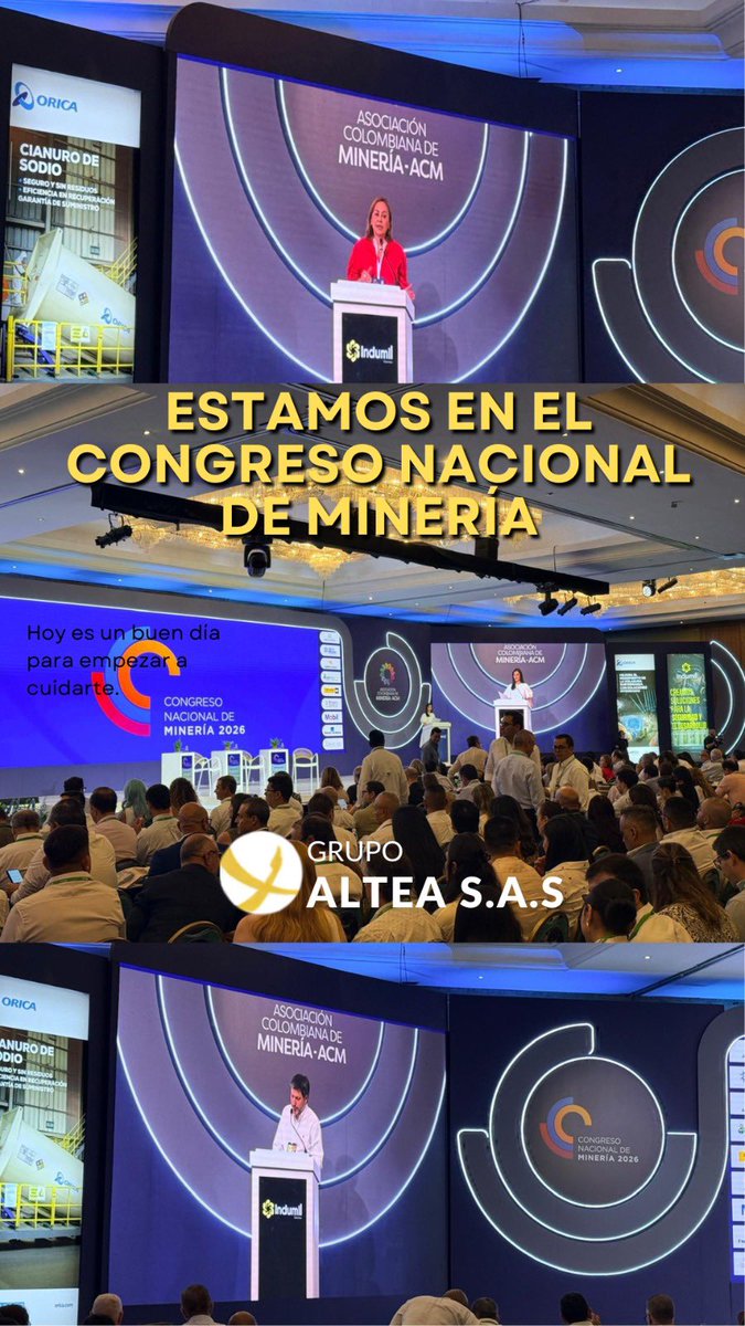 Altea_Grupo's tweet photo. Grupo Altea presente en el Congreso Nacional de Minería 2026, compartiendo ideas, fortaleciendo alianzas y trabajando por una minería formal, responsable y sostenible que genere desarrollo para las regiones de Colombia.

#GrupoAltea #CongresoNacionalDeMinería #MineríaResponsable #MineríaSostenible