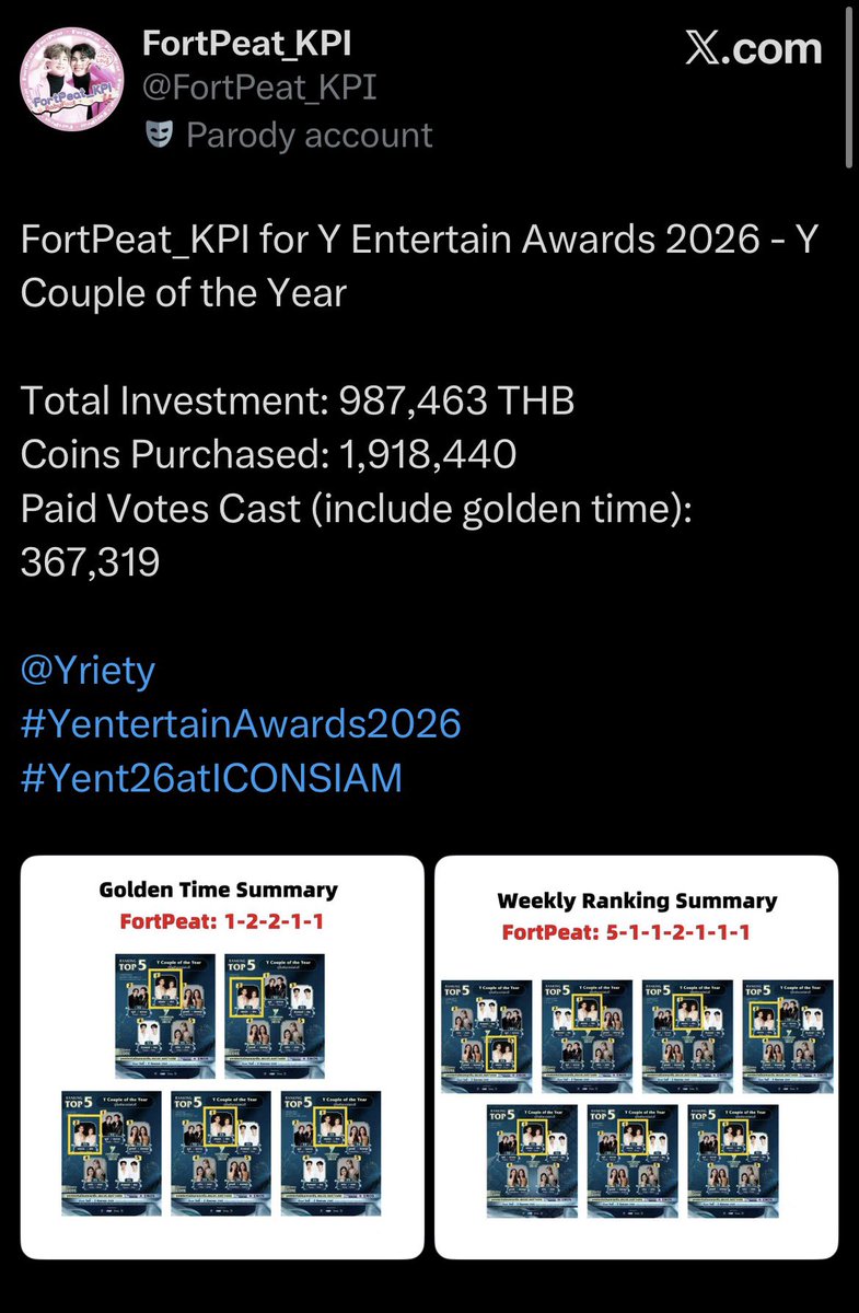 prapaissky's tweet photo. @Yriety 

Since this award comes from fans’ hard-earned money, we would like to ask for explanation for the CP Award result. Based on below numbers, we believe there had been manipulation and dishonesty which came into play. This has been advertised as 100% paid voting and announced during the weekly report plus ‘golden time’ activities. Therefore, if there has been miscalculation of the fan’s money all throughout these activities, this is a COMPLETE FINANCIAL FRAUD which we would complain to The Office of the Consumer Protection Board (OCPB). 

@Yriety