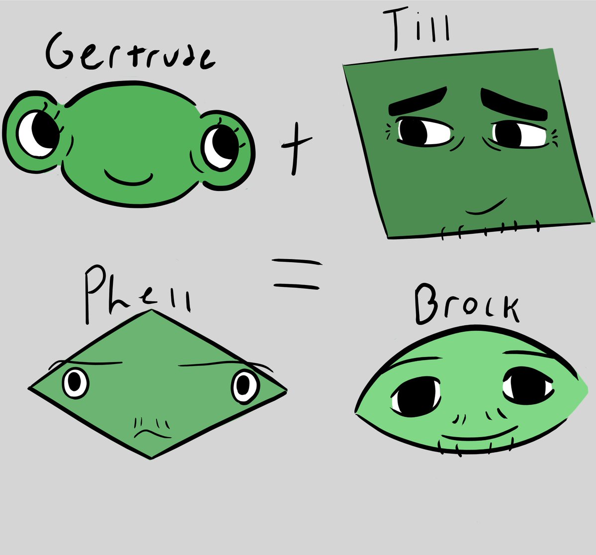 FosterMongerer's tweet photo. Quick doodle of Phell's family 

BTW let me know if any of these designs are too similar to yours or anyone else's because I can change them if wanted

 (not a big fan of how the dad looks probably gonna change his design later) #puzzleheadsOCs https://t.co/IHgoPp5vSX