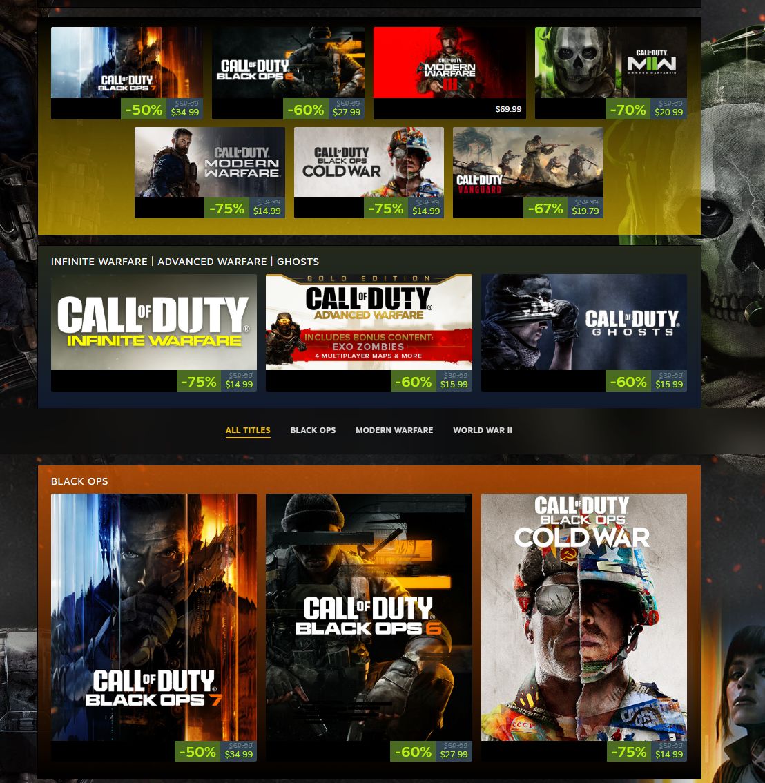 Wario64's tweet photo. Call of Duty franchise sale on Steam https://t.co/Kv2dzqEQcB https://t.co/6e0wRRieFX