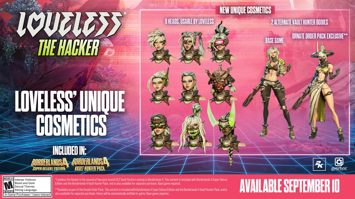 Borderlands's tweet photo. If you love Loveless, you'll LOVE her new cosmetics! 💚

Loveless and Story Pack 2: FL4K and the Last Resort arrive September 10. 

Read up on her Skill Tree and Action Skills in full here ➡️https://t.co/qfwQcThf28 https://t.co/inlfjyovst