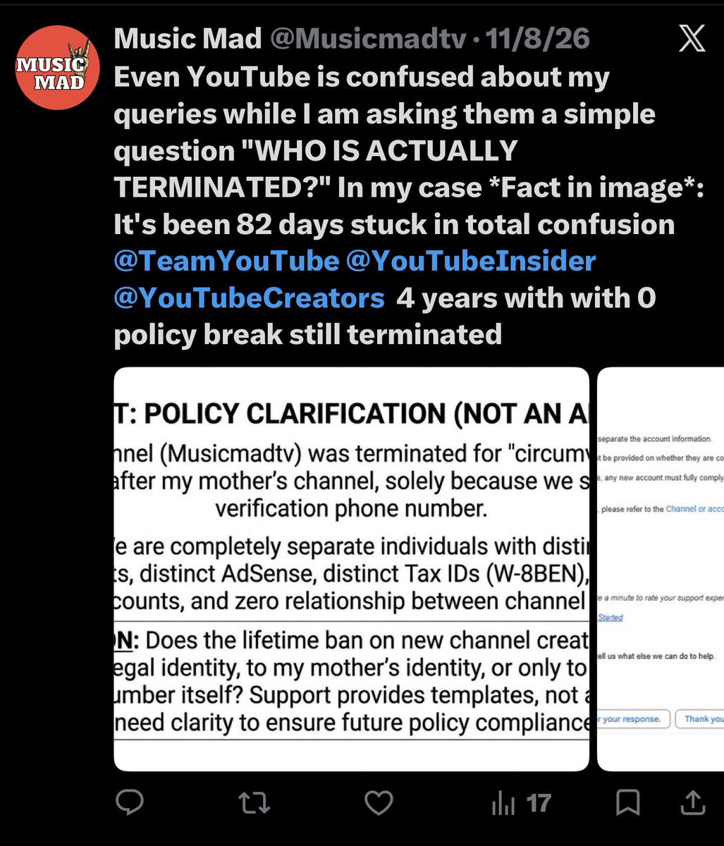 Musicmadtv's tweet photo. It’s been 3 months am asking for a clarification from @TeamYouTube don’t know whether they shadow banned me !! Hello @TeamYouTube @YouTubeCreators is there anyone? https://t.co/Yx7NrfQ1ot