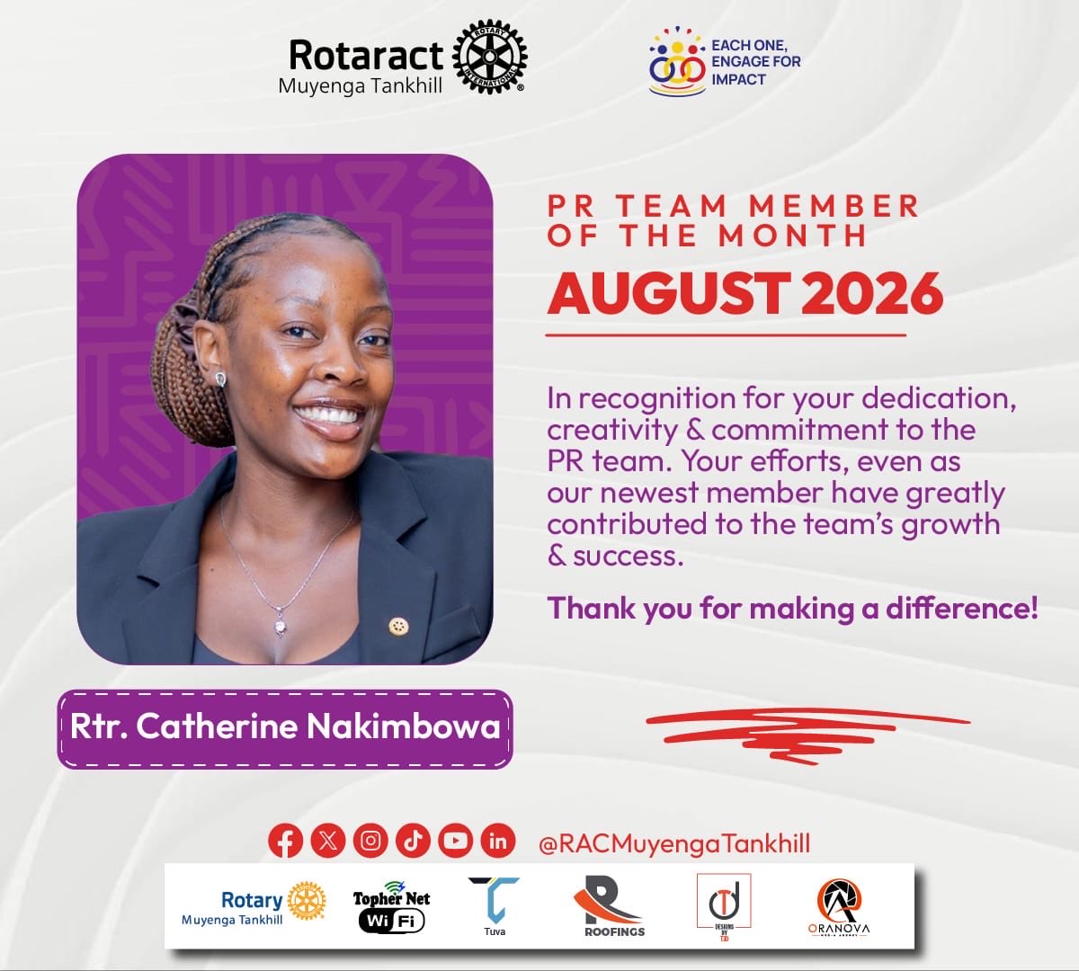 RAC_Tankhill's tweet photo. 🌟 PR Team Spotlight! 💛
A big shout-out to Rtr. Catherine Nakimbowa (Izzy), our newest PR team member! 🙌
Your creativity, dedication & impact are already making a difference. Welcome to the team! 💛✨
#RACMuyengaTankhill #TheTankhillers #PRTeam https://t.co/kBiq77gkGS