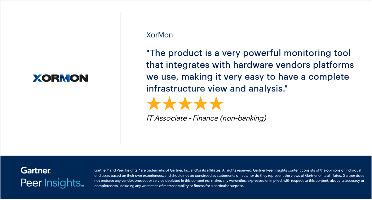 XORUX_Inc's tweet photo. IT Associate in the Finance (non-banking) Industry gives XorMon 5/5 Rating in Gartner Peer Insights™ Infrastructure Monitoring Tools.

Read the full review here: https://t.co/vyO6CYNK0B

#gartnerpeerinsights https://t.co/crDXOmhRWf