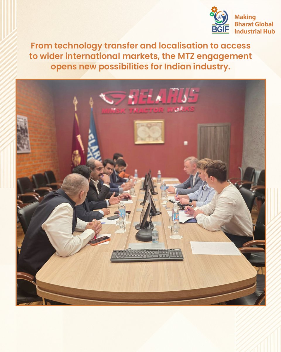 OfficialBGIF's tweet photo. 🇮🇳🇧🇾 BGIF Delegation Visits MTZ Belarus

The BGIF delegation visited MTZ (Minsk Tractor Works), one of the leading tractor manufacturers in the region, and explored significant opportunities for India–Belarus industrial cooperation.

Discussions focused on potential joint ventures, technology partnerships, manufacturing collaborations, and supply of accessories, components and spare parts for the tractor and agricultural machinery ecosystem.

The visit opened promising avenues for deeper cooperation between Indian and Belarusian industries, with strong potential for technology transfer, localisation and access to wider international markets.