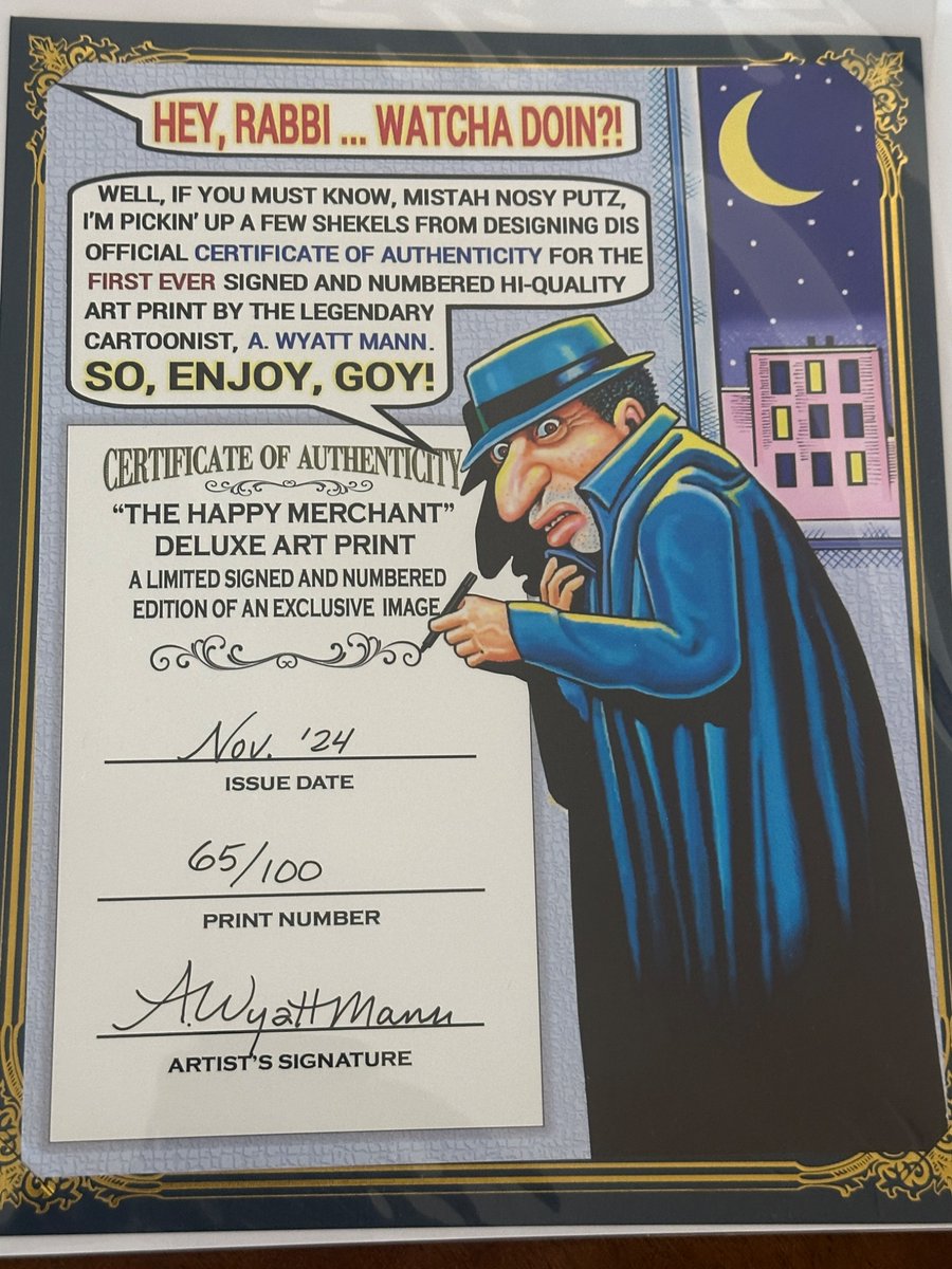 ShieldsClips's tweet photo. Just received our hand drawn and signed Happy Mechant memes from the legend A. Wyatt Mann (RIP)!

Framing these and putting them up in the studio https://t.co/KrETX6Mj9K