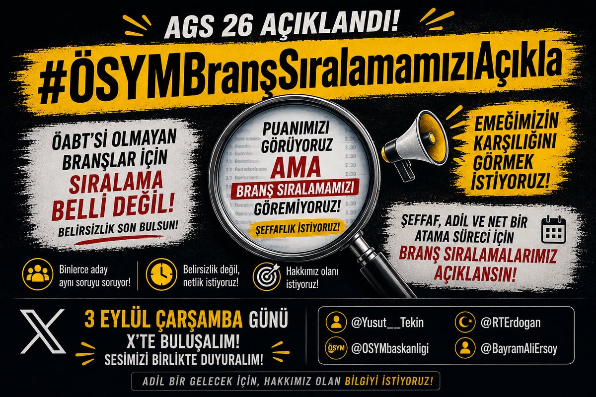 No____47's tweet photo. AGS 2026 sonuçları açıklandı. Biz öğretmen adayları olarak branşımızdaki sıramızı da öğrenmek istiyoruz. ÖABT’si olmayan branşlar için sıralama açıklansın. @Yusuf__Tekin @RTErdogan @OSYMbaskanligi @BayramAliErsoy #ÖSYMBranşSıralamamızıAçıkla https://t.co/i2o6QSOpJQ